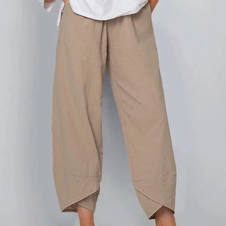 Plus Size Women's Casual Loose Solid Color Capri Pants for Summer