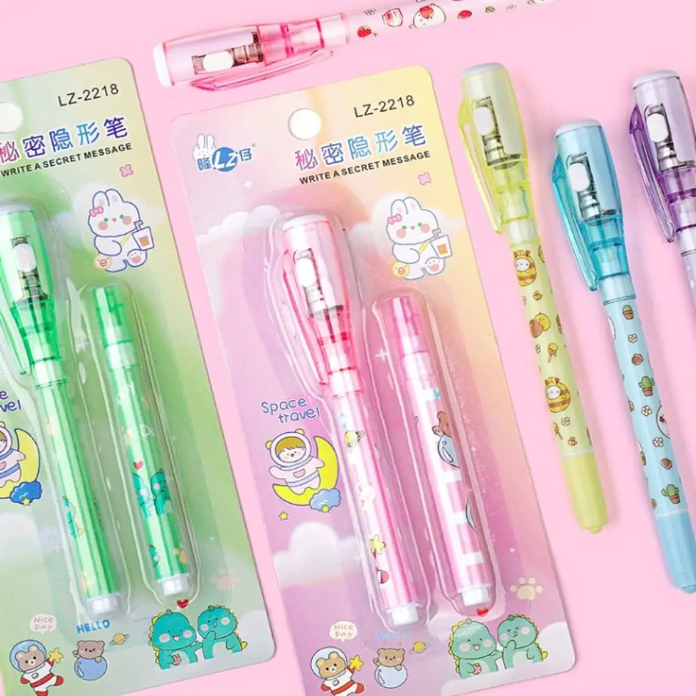 Mysteriously Disappearing Invisible Pen With Refills Led UV Lamp Gel Pen Cute Invisible Marker Double Head With Small Light