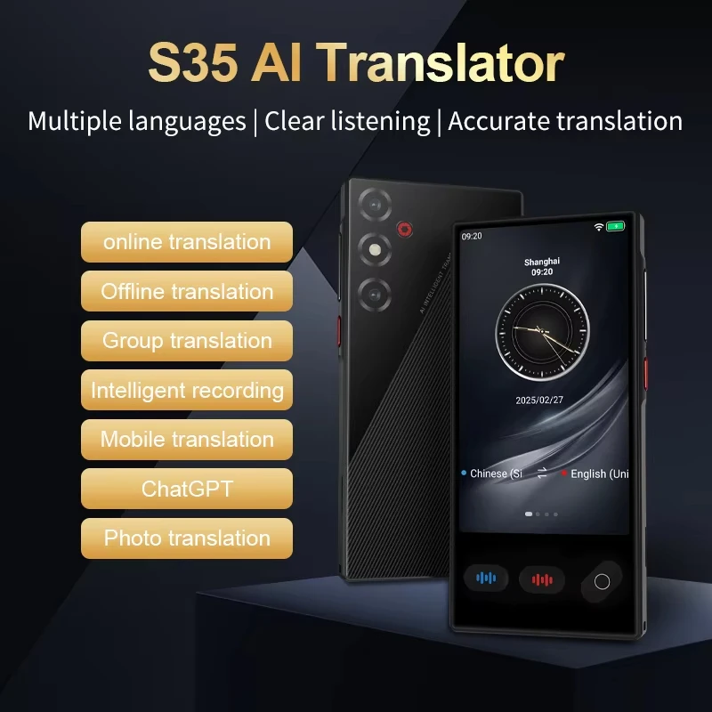 

Portable Translator Machine WiFi 148 Language Online Offline Smart Recording Translate Voice Photo Group Translation S35
