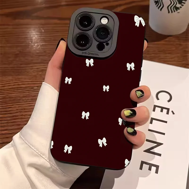 

Pop Wine Red Bowknot Pattern Phone Case For Xiaomi 15T Pro Cases For Mi 14 11 Lite5G 14T 13T 12T Poco F7 F6 F5 X5 X6 X7 M6 Pro C