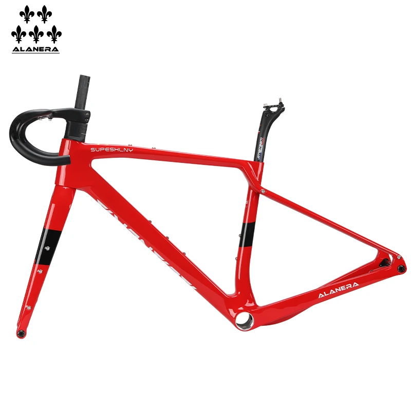 

Red - New ALANERAl Gravel carbon fiber bicycle road frame, off-road melon bike T47 threaded center axle frame