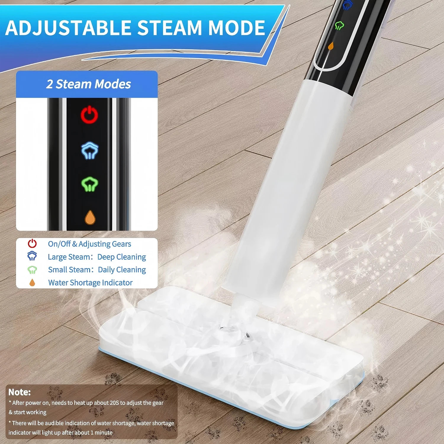 Smart Touch Screen Electric Steam Mop 15S Fast Heating Lightweight Self-Standing Electric Mopping Machine Adjustable Steam Mode