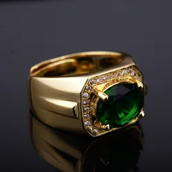 ZY Vintage Green Emerald Gemstones Zircon Diamonds Rings For Men Color Jewelry Bague Masculine Finger Party Accessory