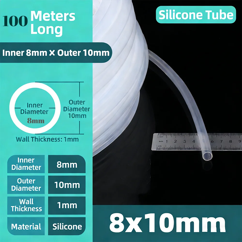 328 Feet Silicone Hose 4/6/8mm Transparent Food Grade Flexible High-temp Tube Pipe for Home Brewing Aquarium Soft Tubing 100M/5M