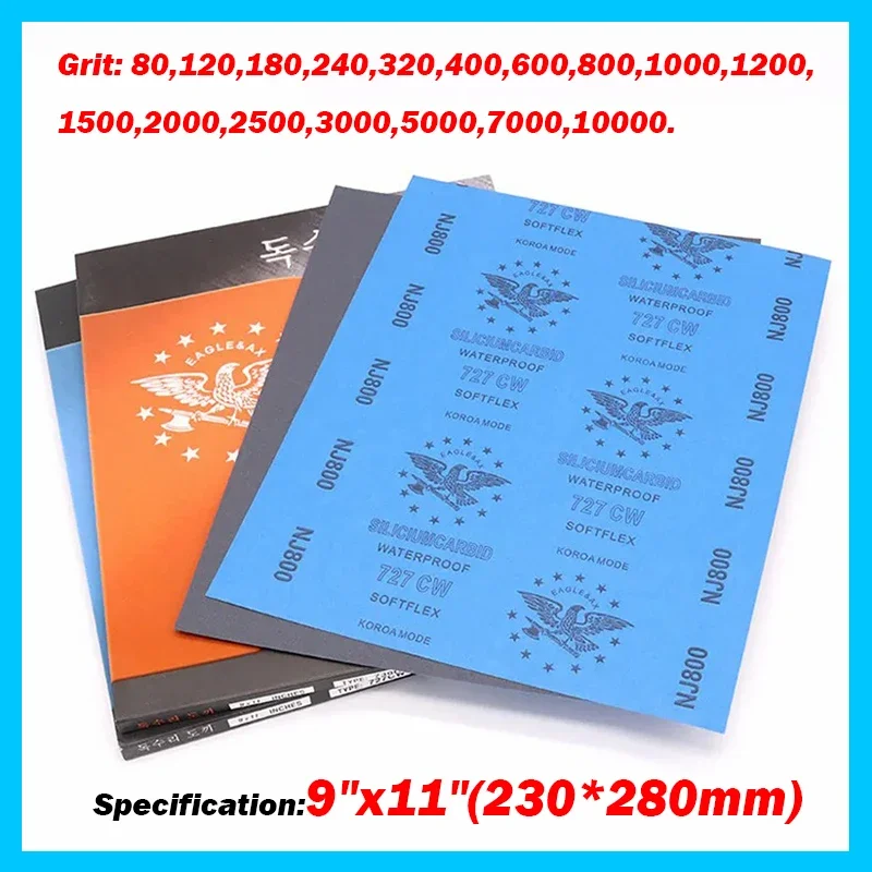1Pcs 9 X 11 in (230X280mm) 80-10000 Grit Sandpaper Sheets Wet & Dry for Metal Wood Sanding Automotive