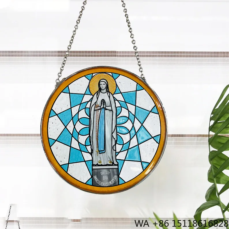 Drop-shipping Stained Glass Virgin Mary Pendant Home Decor Christmas Souvenir Gift Glass Sun Catcher