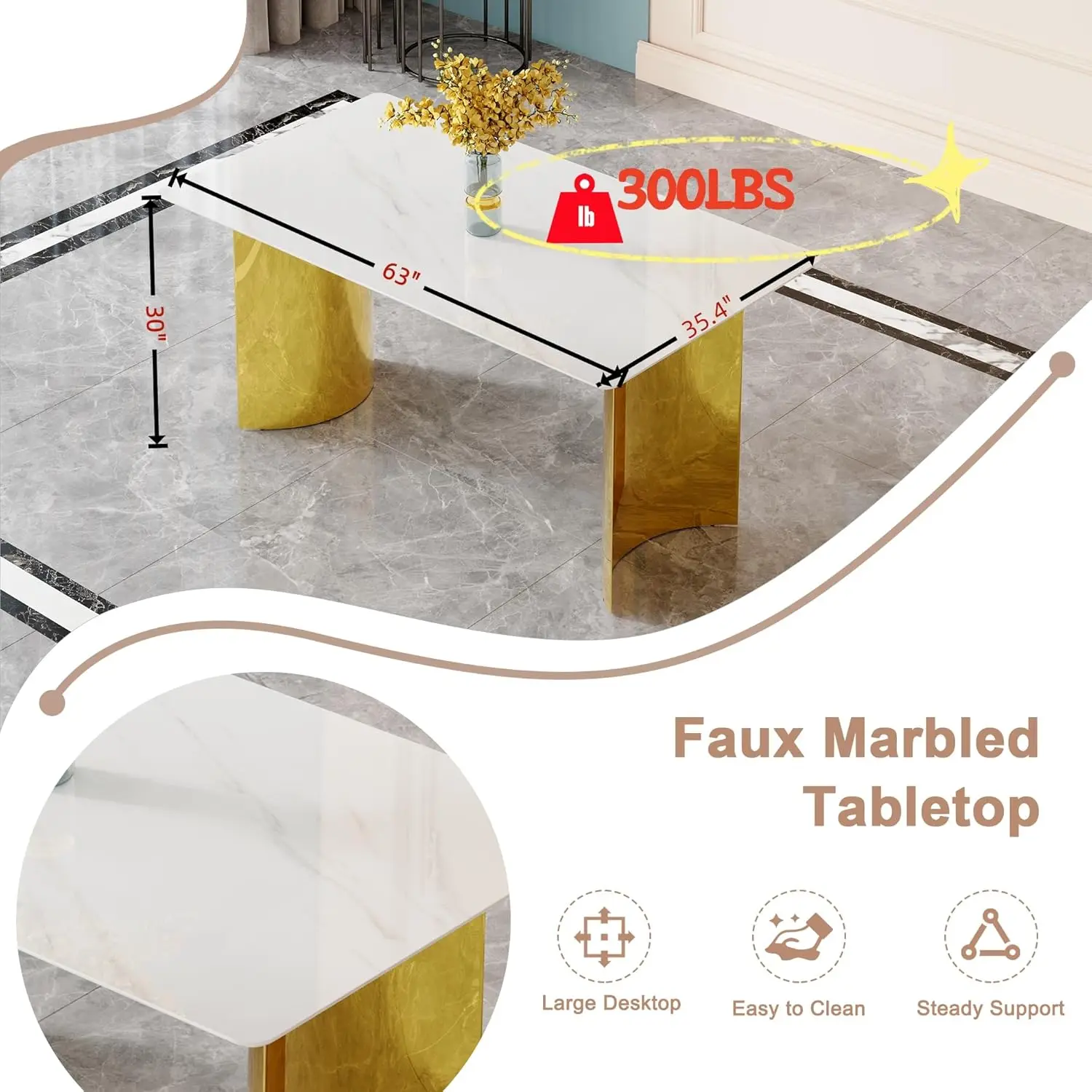Faux Marble Dining Set 4