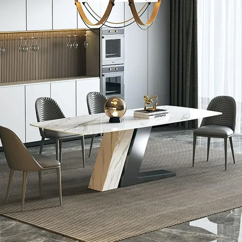 

Contemporary Creative Minimalist Large Kitchen Table Set Home Furniture High-End Marble Stone Top Dining Table 2m For 10 People