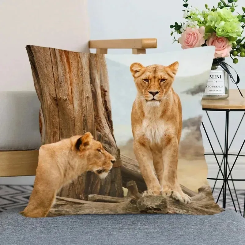 غطاء وسادة على شكل حيوان الأسد لتزيين المنزل وغرفة المعيشة وغطاء وسادة أريكة لتزيين غرفة النوم مقاس 45 × 45 سم