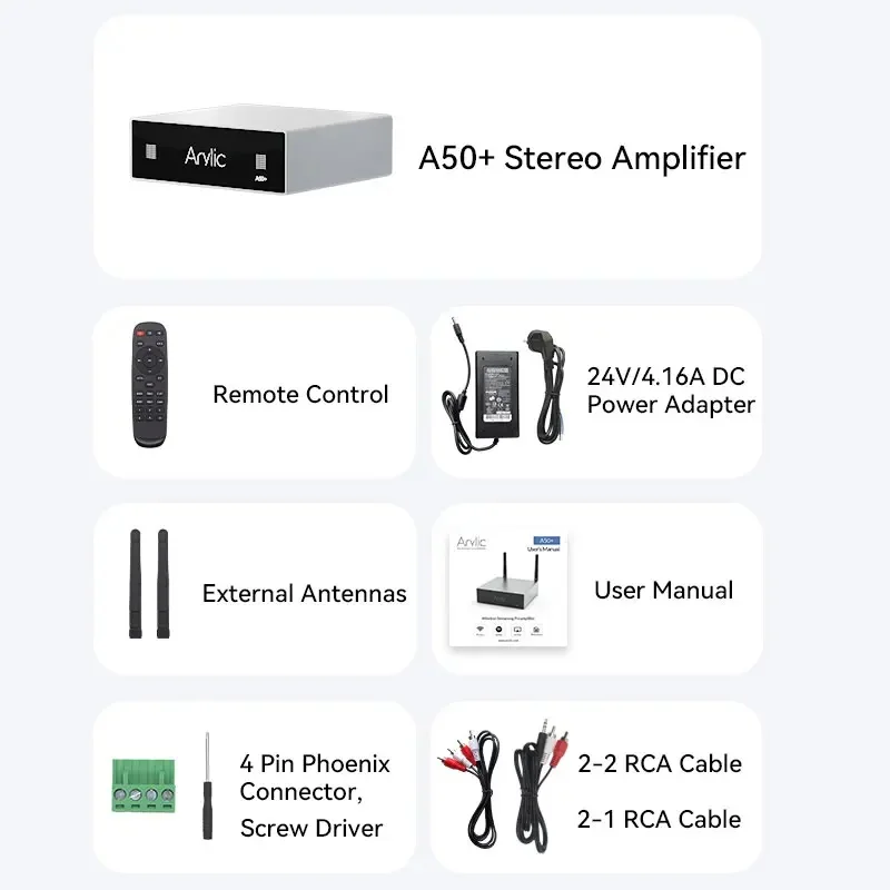 Arylic A50+ Wireless Sound Amplifier 50W*2 Mini HiFi Stereo Bluetooth Audio Amplifier TPA3116 Amplifier Multiroom Power Audio