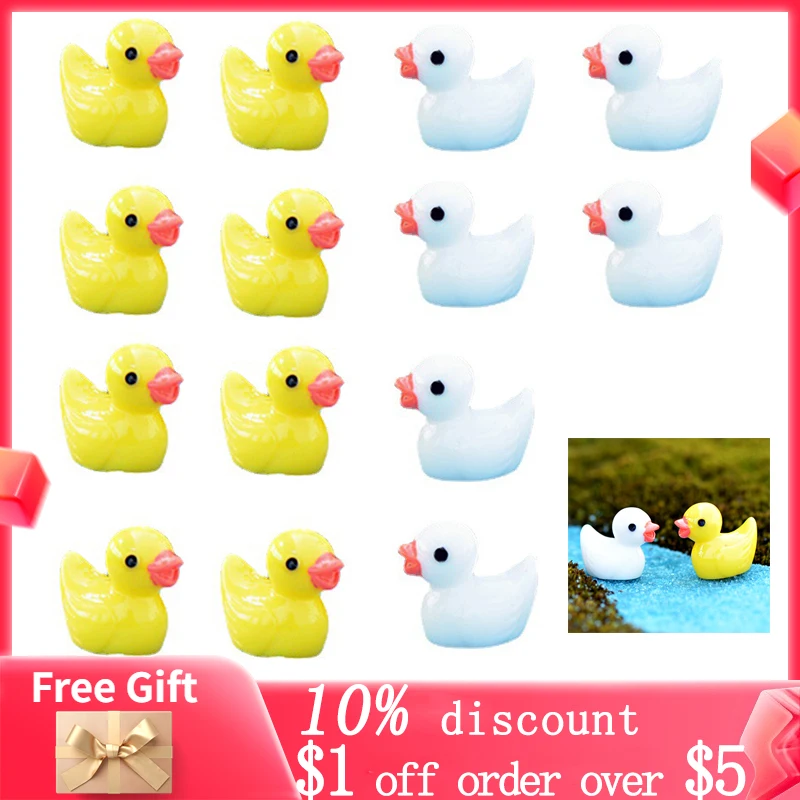 10pc Fairy Garden Yellow White Duck Sets Figurine Decoration Dollhouse Miniatures Diy Landscape Crafts Moss Terrarium Room Decor