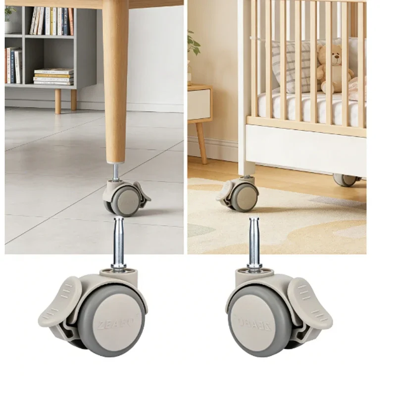 (Pack of 4) 2-Inch Size 6.6/7/7.5/8mm Casters for Cribs & Furniture Stem-Mount Accessories with Brakes Silent Dual-Wheel Rollers
