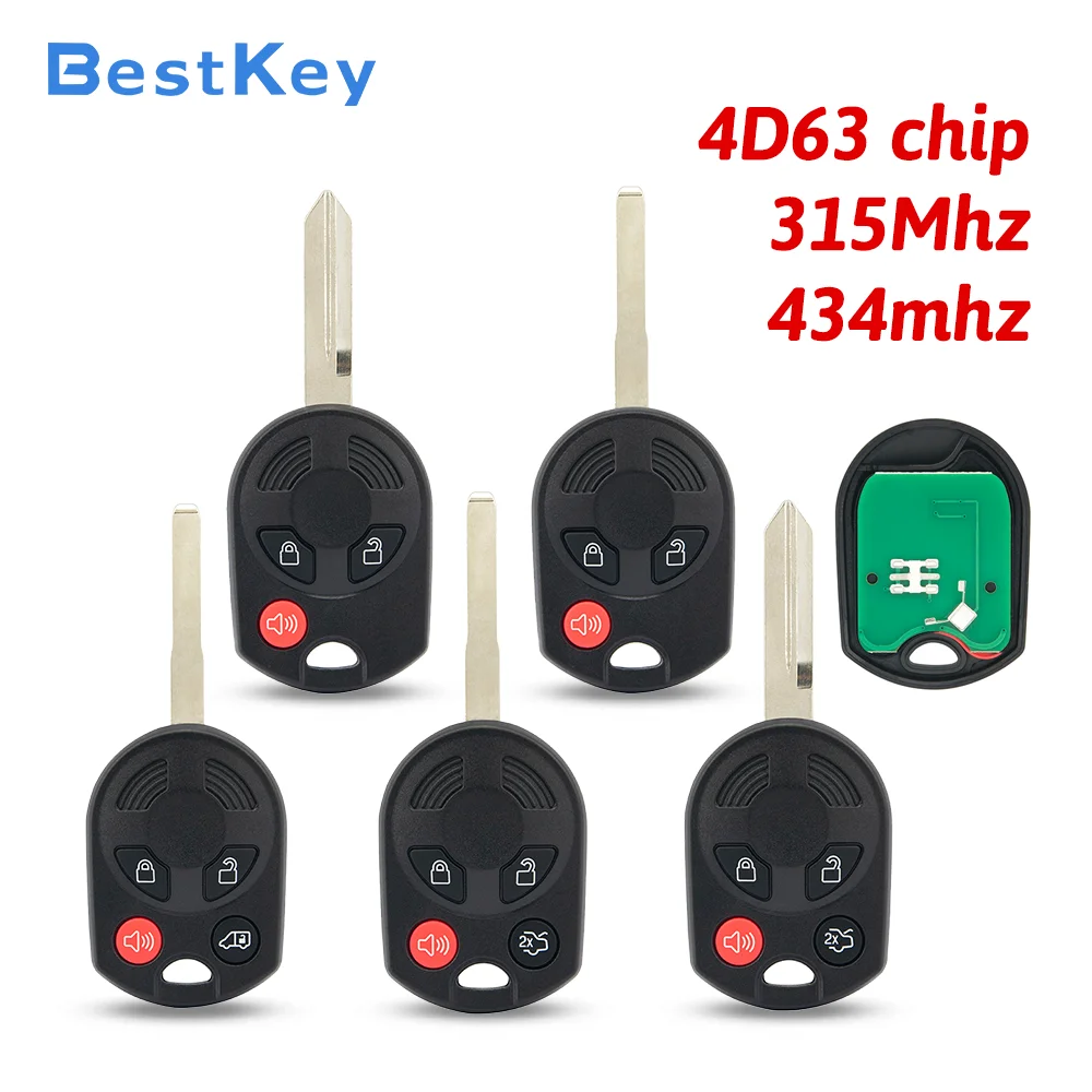 Best Key 3/4 Button Remote Head Key 315MHz 4D63 Chip FO38 / HU101 Blade for 2007-2018 Ford Transit Connect Mercury Escape