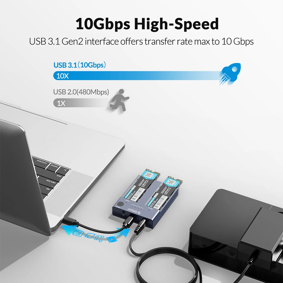 Imagem -03 - Orico M.2 Nvme Ssd Gabinete Offline Clone 10gbps Usb c Gen2 Case Externo Disco Rígido Porta de Baía Dupla Caixa de Armazenamento Copiadora