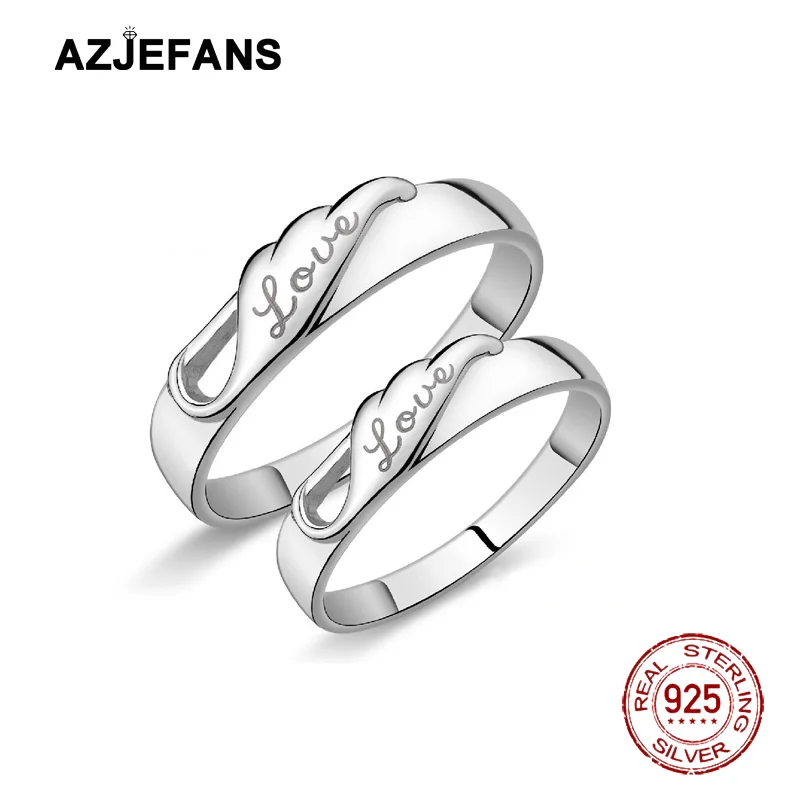 

AZJEFANS 925 Sterling Silver Love You Couple Adjustable Rings Fine Jewelry