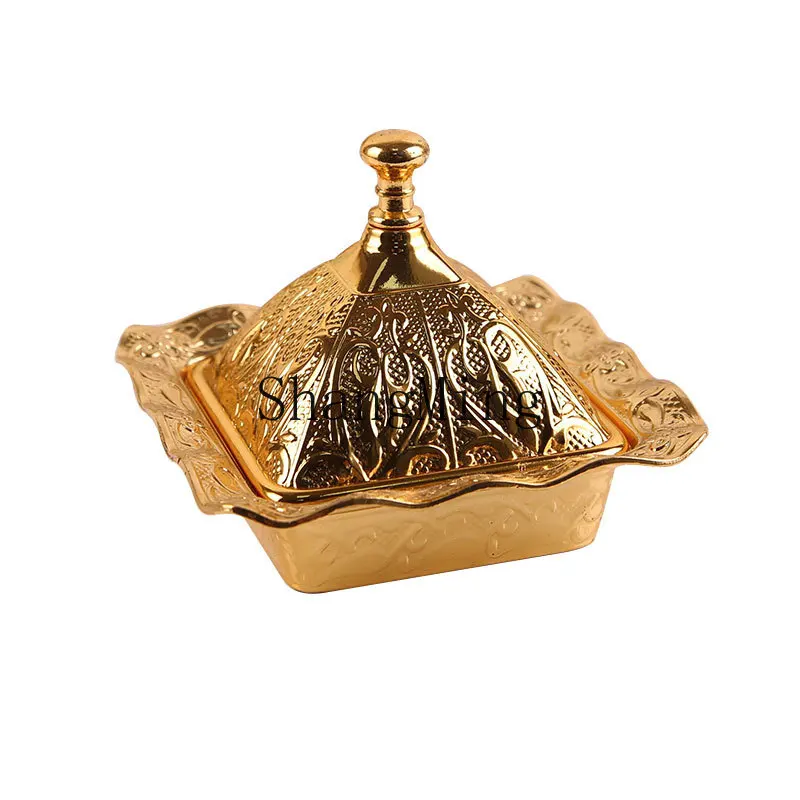 

DSA Small Mini Alloy Fruit Cup Snack Plate Date Palm Fruit Plate Sugar Cube Gold Tabletop Ornament