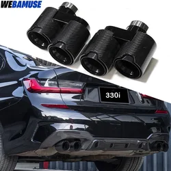 Quad Carbon Fiber Exhaust Tip For BMW G20 G21 330i 330d 320d Dual Outlet Stainless Steel Muffler Exhaust System Tailpipe