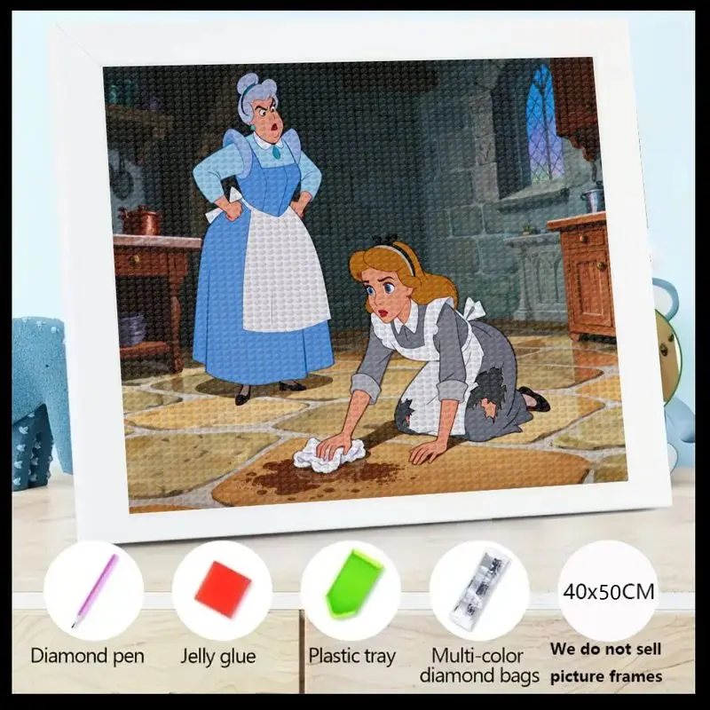 

1 шт. DIY 5D полный дрель комплект алмазной живописи, принцесса Золушки Диснея и культовая сцена злой мачехи, классическая сказочная тележка