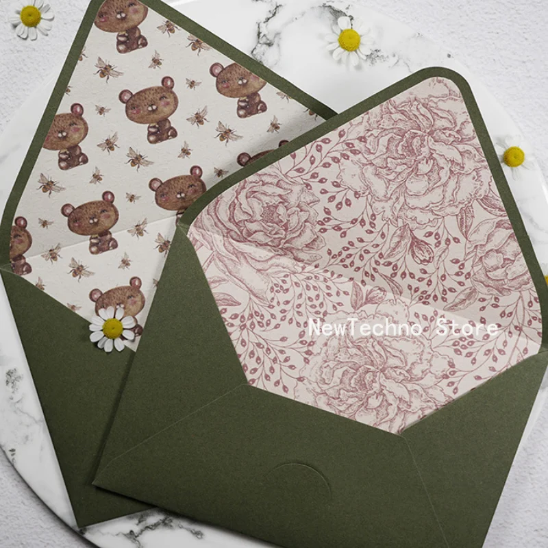 Avocado Green Series Vintage Envelopes Wedding Invitations Printing Lining Envelopes Invitation Stationary Paper Envelopes