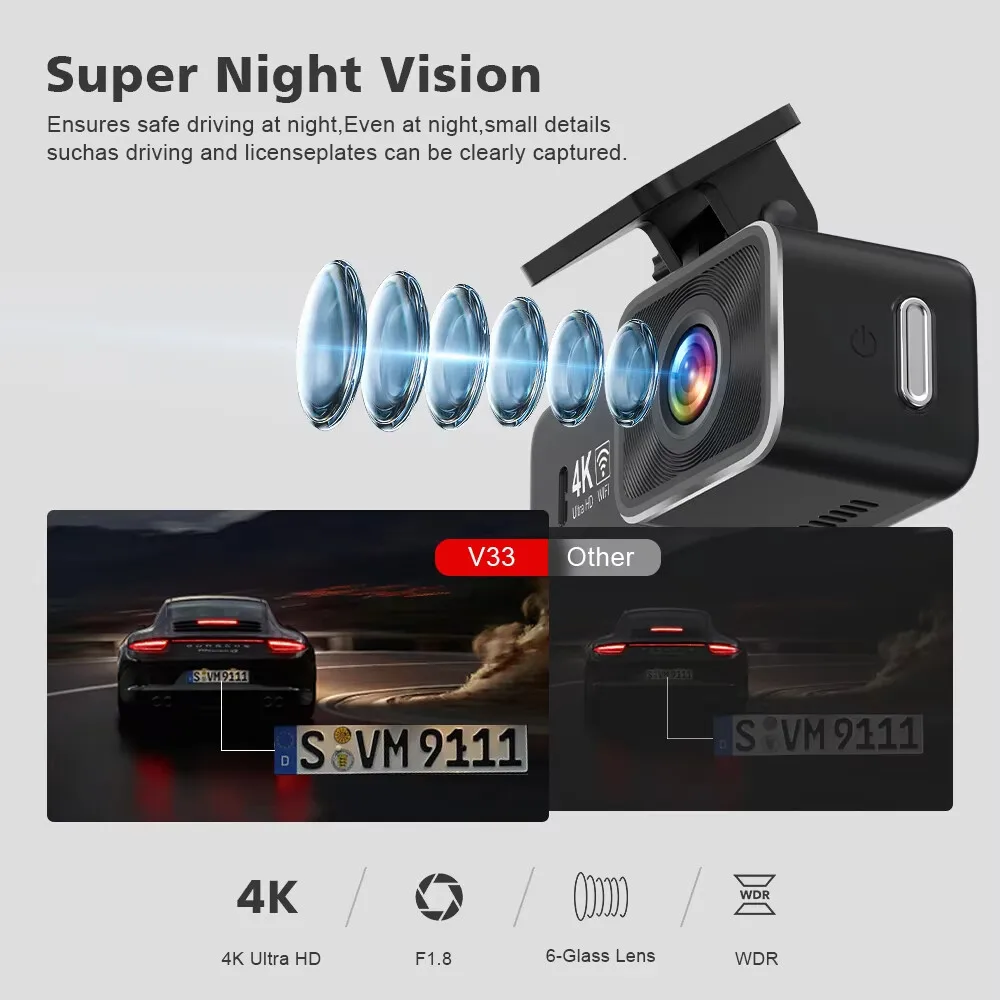 EKLEVA 4K WiFi Dash Cam Mini Car DVR 2160P أمامي وخلفي عدسة مزدوجة للرؤية الليلية مسجل فيديو كاميرا سيارة أوتوماتيكية 24H وقوف السيارات #3