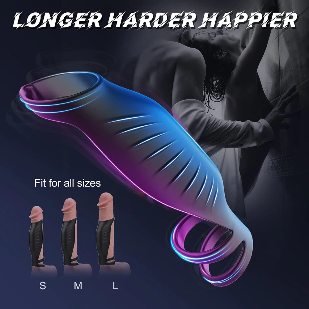 HESEKS Male Remote Vibrating Cock Silicone Sleeve Ring Delay Ejaculation Penis Enlargement Sex Toys For Men Testicle Vibrator