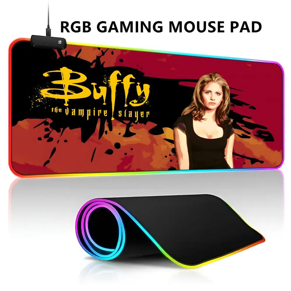 Buffy The Vampire Slaye RGB LED Light Gaming Waterproof Large Gamer Mouse Carpet Big Mause Keyboard Pad PC Desk Play