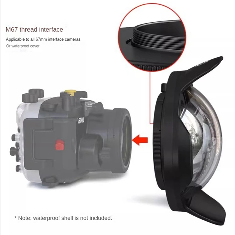 For SLR Camera 67Mm Portable Waterproof Wide Angle Dome Port Lens Housing Case Underwater Diving Parts