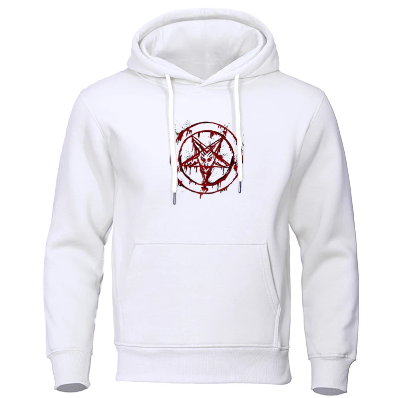 Fashionable Autumn Winter Men's Hoodie Red Pentagram Printed Street Casual Sports Style Big Pocket Fleece Sweatshirt