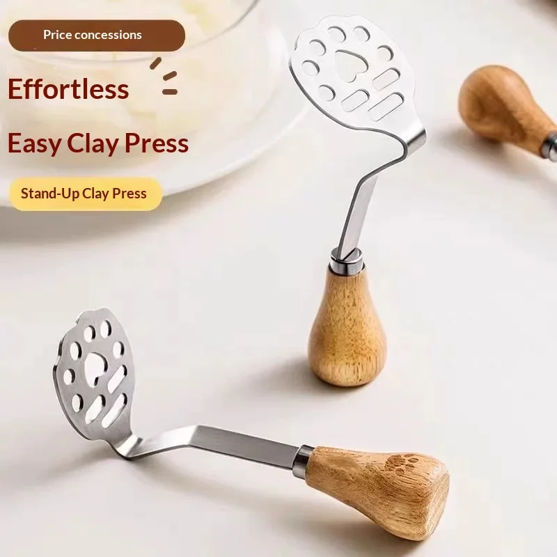 Stainless Steel Wooden Handle Bear Masher Potato Masher Kitchen Tool Sweet Potato Fruit Masher Crushed Potato