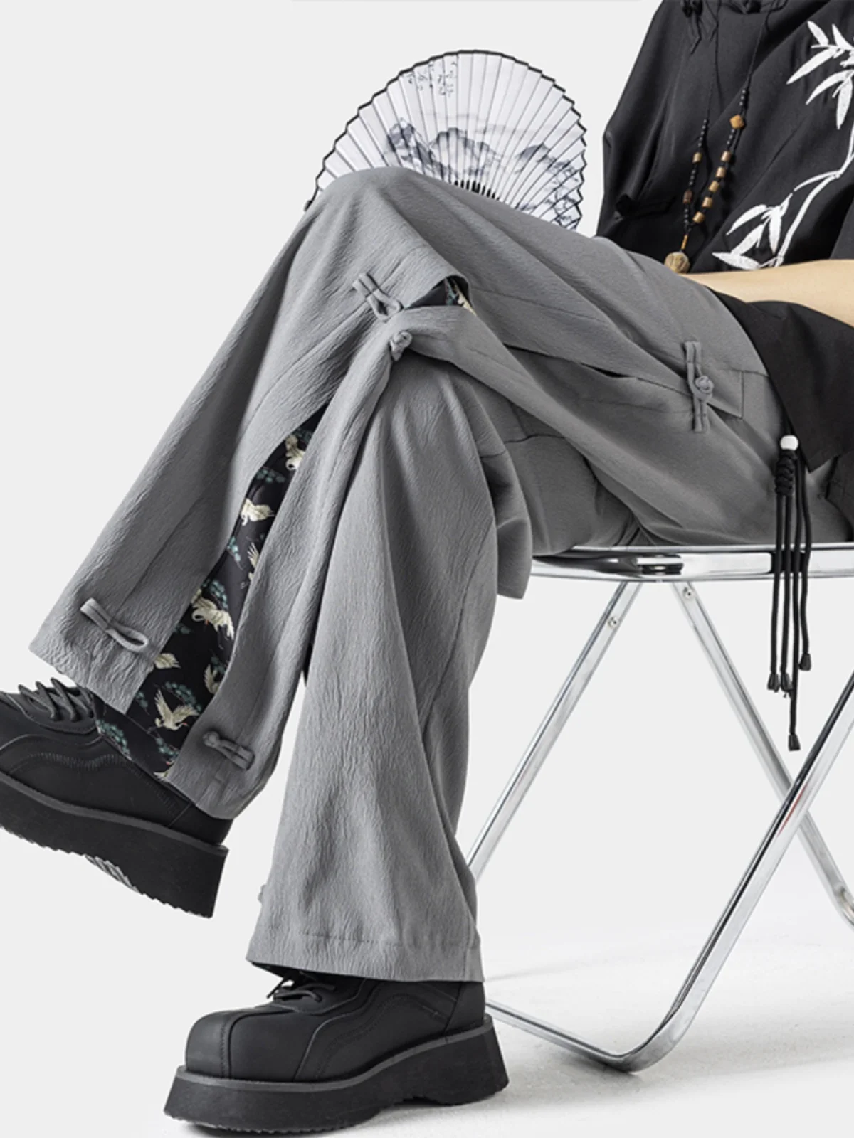 

Retro Chinese Sle Buttoned Men's Summer Loose Straight Leg Pants Drapey Casual Trousers Youthful Vitali Sle Daily Wear