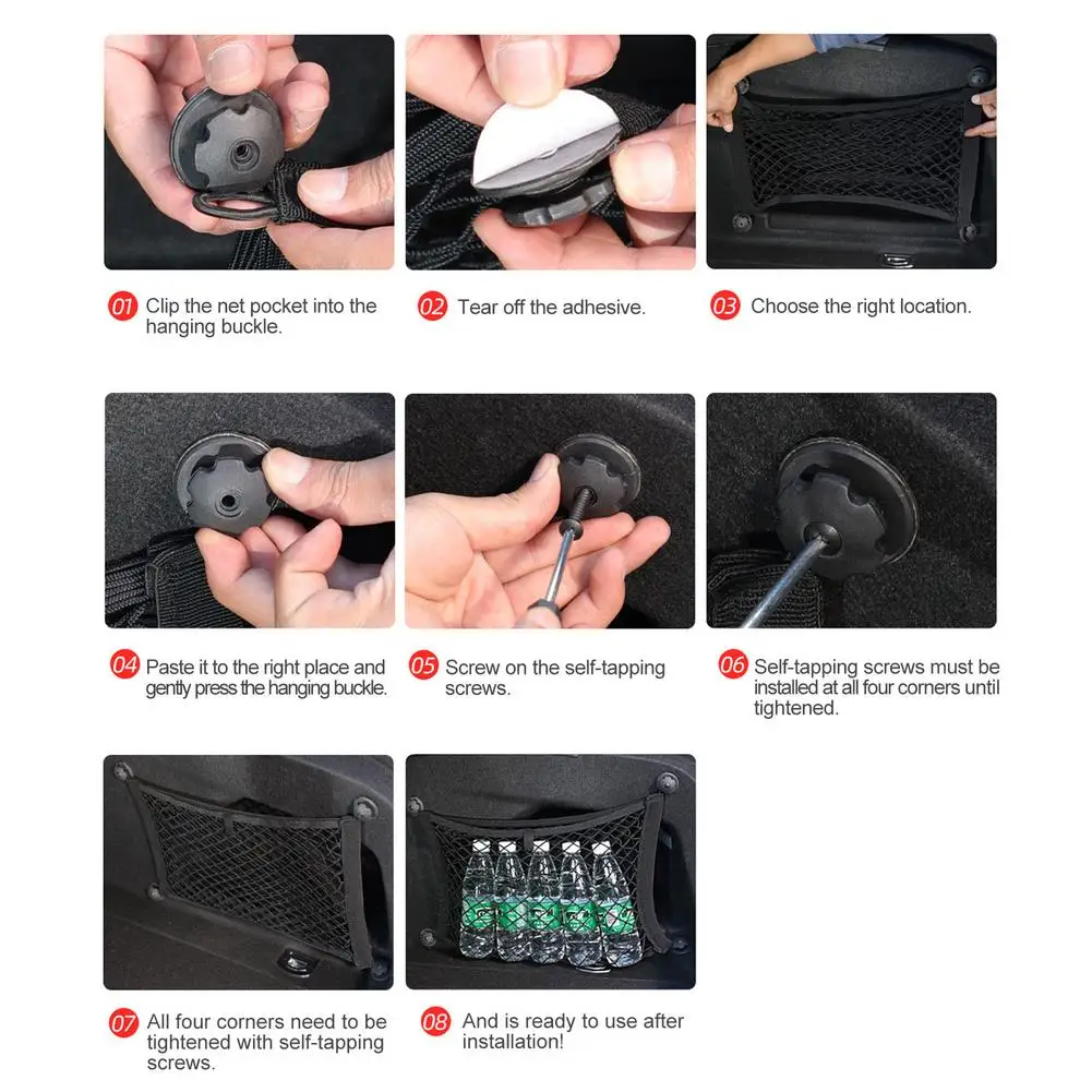 Car Cargo Storage Net Elastic Cargo Net Pocket  Auto Cargo Net Storage Mesh Pocket with Mounting Screws Hooks for Truck Car SUV