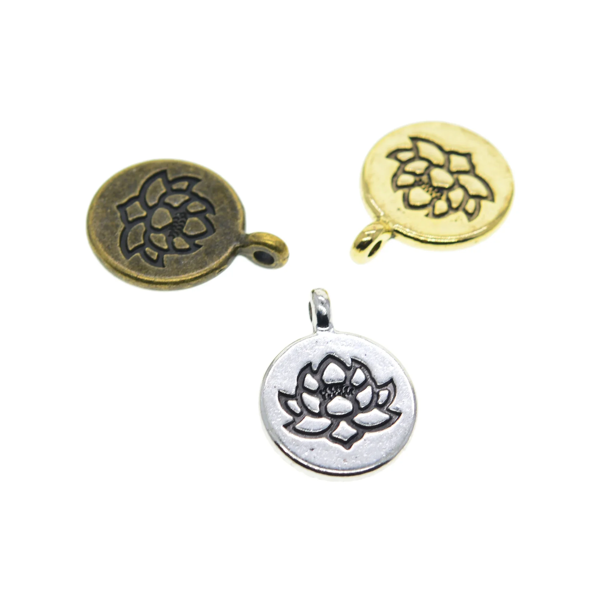 LOT of 60 Retro Silver Bronze Gold Boho Round Buddha Yoga Lotus Flower DIY Dangle Charms