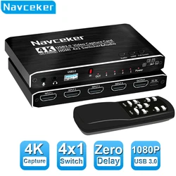 2023 4 Port 4K Video Capture Card USB 3.0 HDMI-compatible Grabber Recorder Seamless Switch for Camera Recording Live Streaming