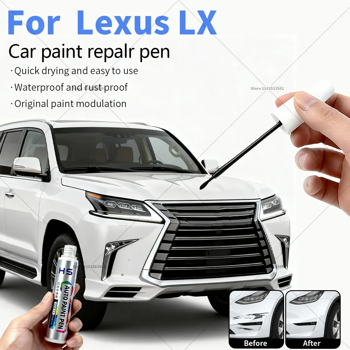 

Car Paint Repair Pen For Lexus LX Touch Up Scratch Remover DIY Auto Accessories Gray 1K2 White 082 083 077 Blue 8X5 Silver 1J7