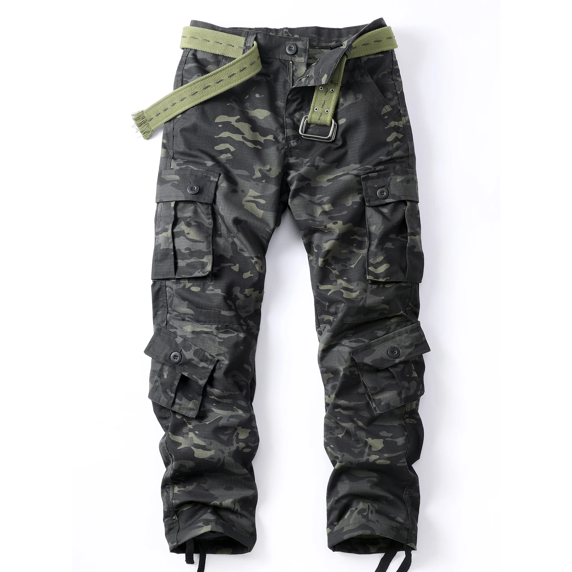 AKARMY módní kamufláž dovozné kalhot,  volné ležérní outdoorové kalhot, pánské práce kalhot venku pouliční oblečení boky chmel style（no belt）