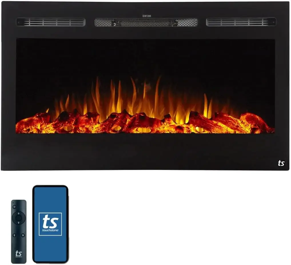 Smart Electric Fireplace- 36 Inch Wide-in Wall Recessed-30 Realistic Ember Color/Flame Options-Heater w/T