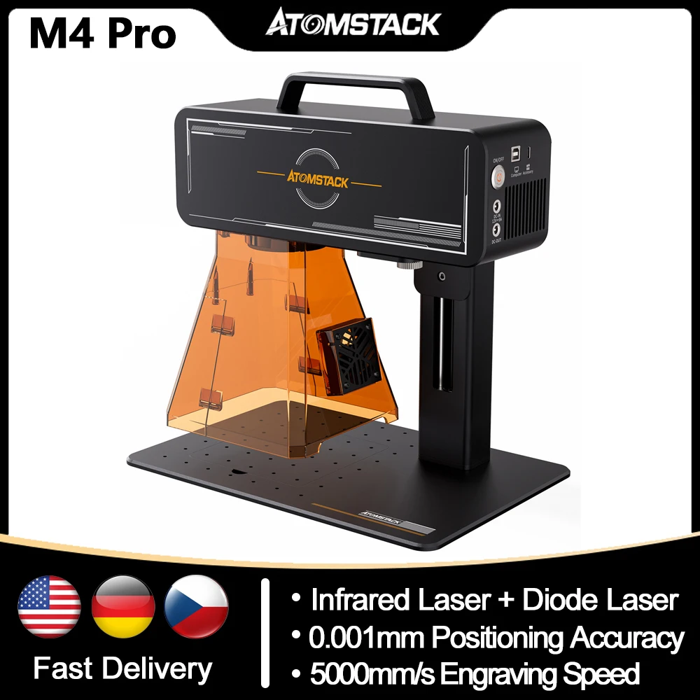 ATOMSTACK M4 Pro Fiber Dual Laser Marking Machine with 10w Diode Laser and 2W 1064nm Infrared Laser Handheld CNC Metal Engraver