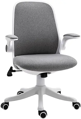 

Linen-Touch Fabric Office Chair Swivel Task Chair with Adjustable Lumbar Support, Height and Flip-up Arms, Grey Gold chair