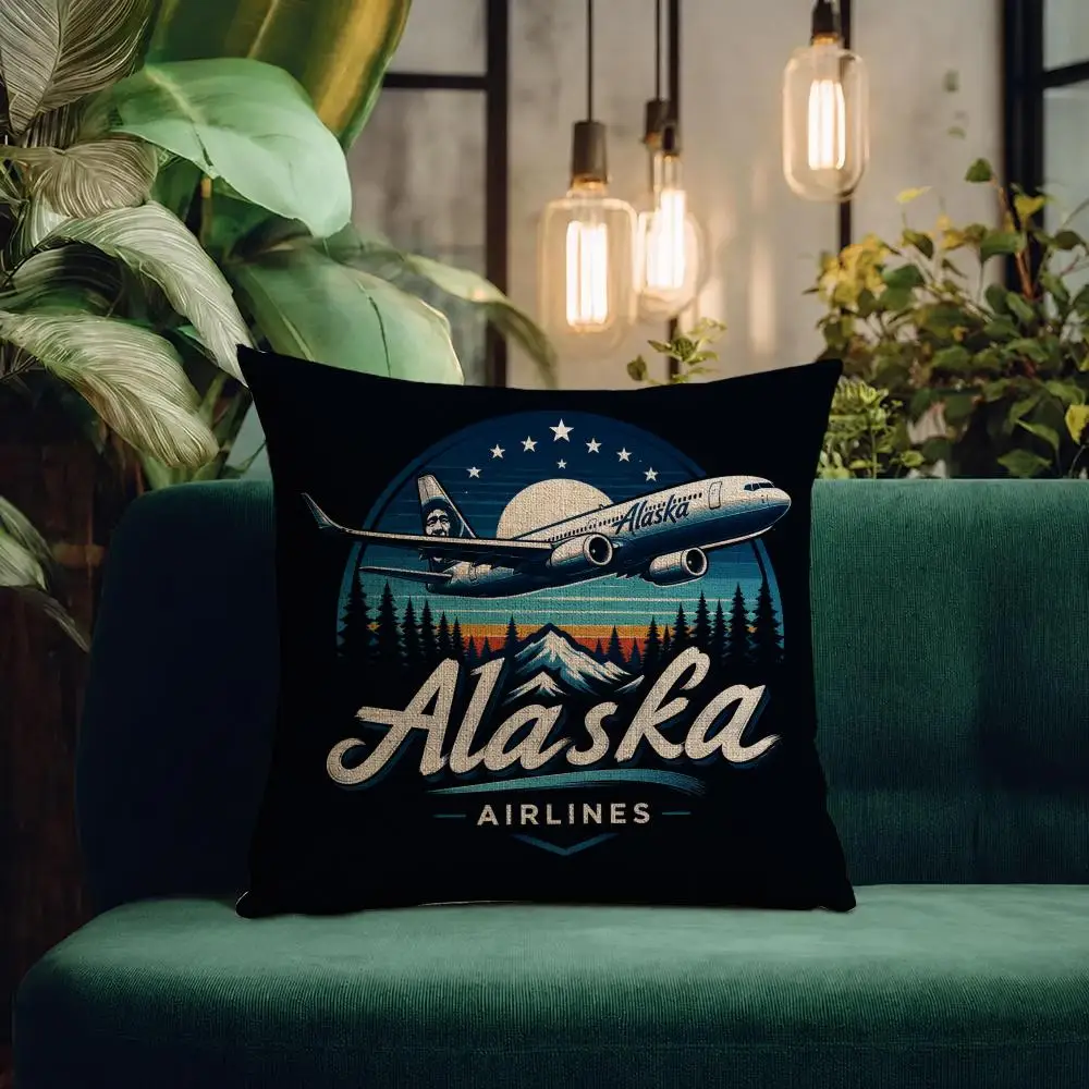 Airline Alaska Air Cushion Cover Natural Linen Pillowcase Set Cushion Cover for Sofa Bedroom Chair