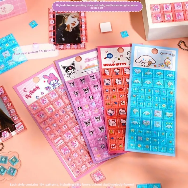 

New Hello Kitty Cartoon 3D Square Stickers Anime Phone Laptop Luggage Decoration Creative DIY Rhinestone Decal Girl Toys Gift