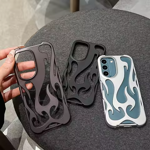 Plating Hollow Flame Matte Case For Samsung S25 Ultra S24 Plus S23 S22 A55 5G A54 A16 A15 A14 A06 Heat Dissipation Soft Cover