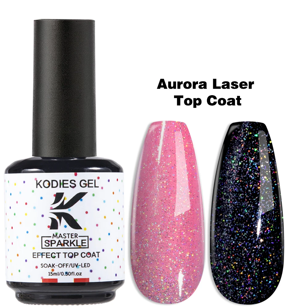 1 Pcs Super Laser Top Coat Gel Nail Polish 2 IN 1 Mermaid Sparkle Gel Finish Semi Permanent UV Glitter Topcoat Sealer No Wipe