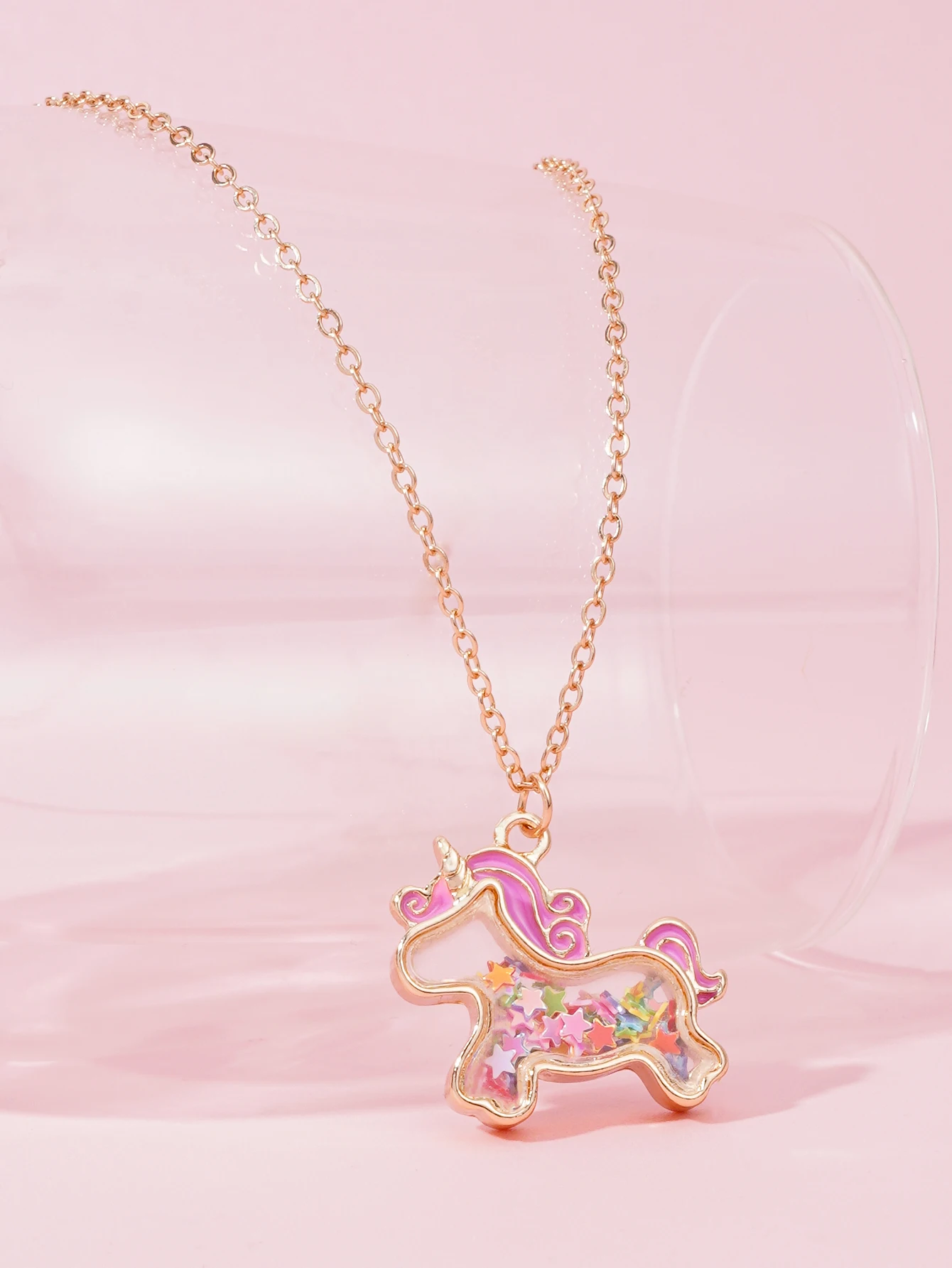 Cartoon Animal Unicorn Colorful Star Sequins Shaker Pendent Necklace for Girls Kids Birthday Party Jewelry Gifts