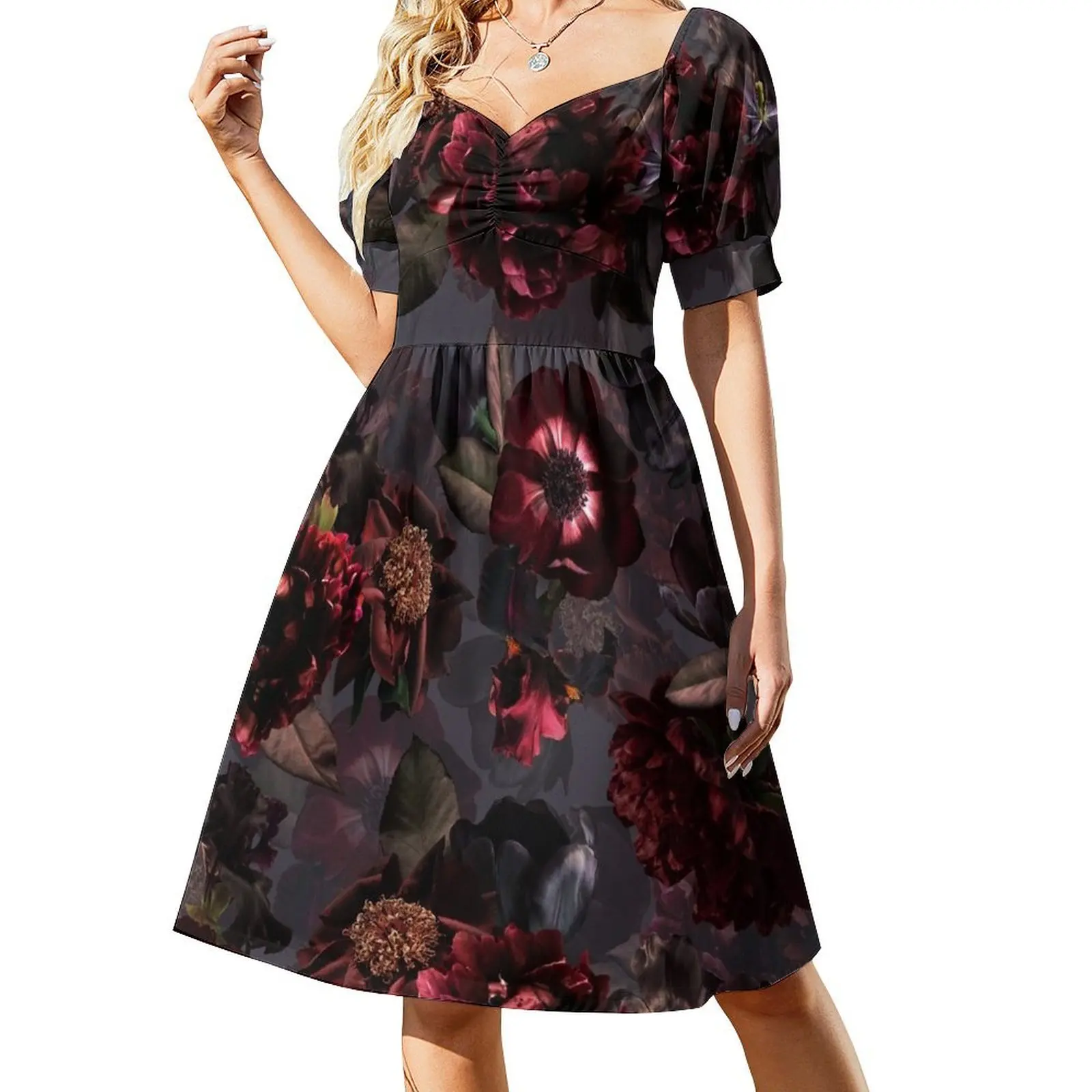 

Dark Purple Gray Midnight Roses Botanical Night Garden Short Sleeved Dress dresses summer woman 2025 women long dresses Dress