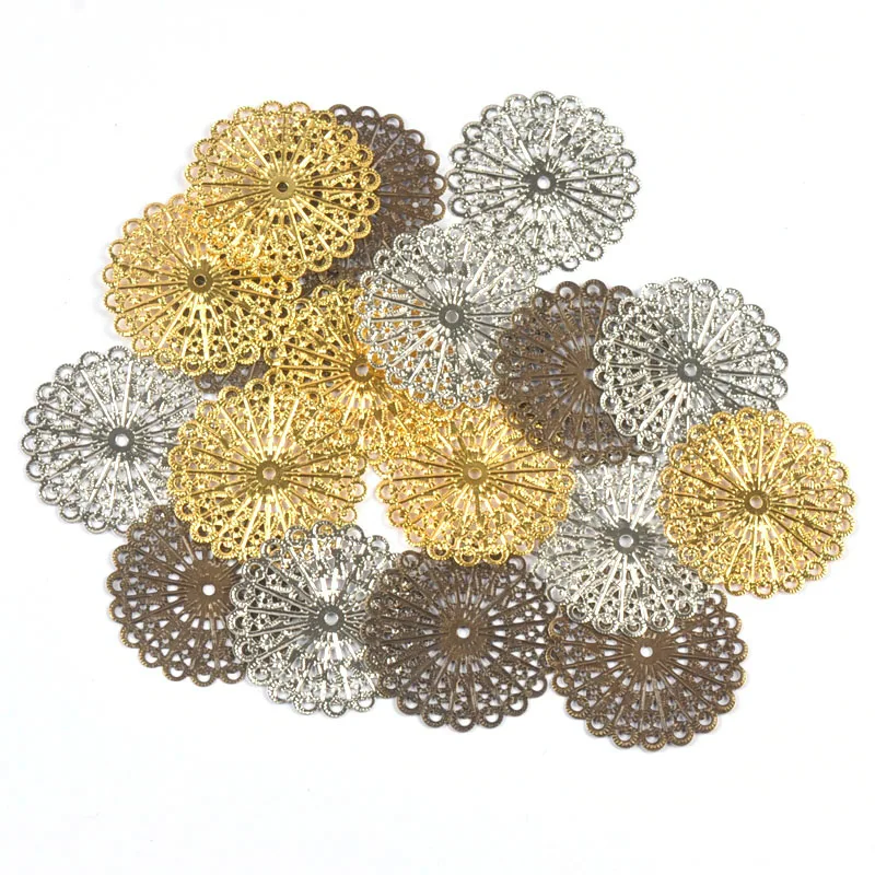 10 szt. 43x43mm Mieszane Okrągłe Metalowe Ozdoby Kwiatowe Filigranowe Złączki do Wyrobu Biżuterii Scrapbook DIY Dekoracje Domowe
