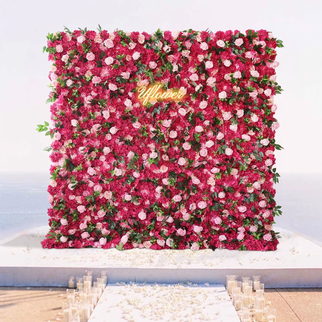 Wedding Red Pink Rose 5D  Artificial Flower Wall Row Flower Arch Backdrop Fabric Floral Event Party Prop Floral Arrangement