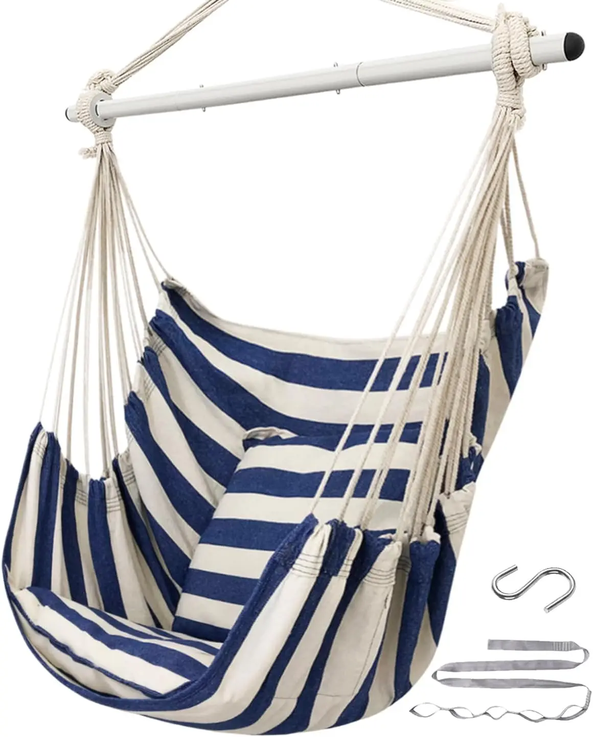 

Кресло-гамак с противоскользящей стальной перекладиной и 2 подушками, выдерживает до 227 кг, для использования в помещении и на улице