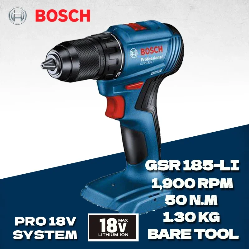 BOSCH GSR 185-LI Cordless Drill Driver Electric Screwdriver For Metal Wood Wall 18V Professional Brushless Power Tool GSR185-LI