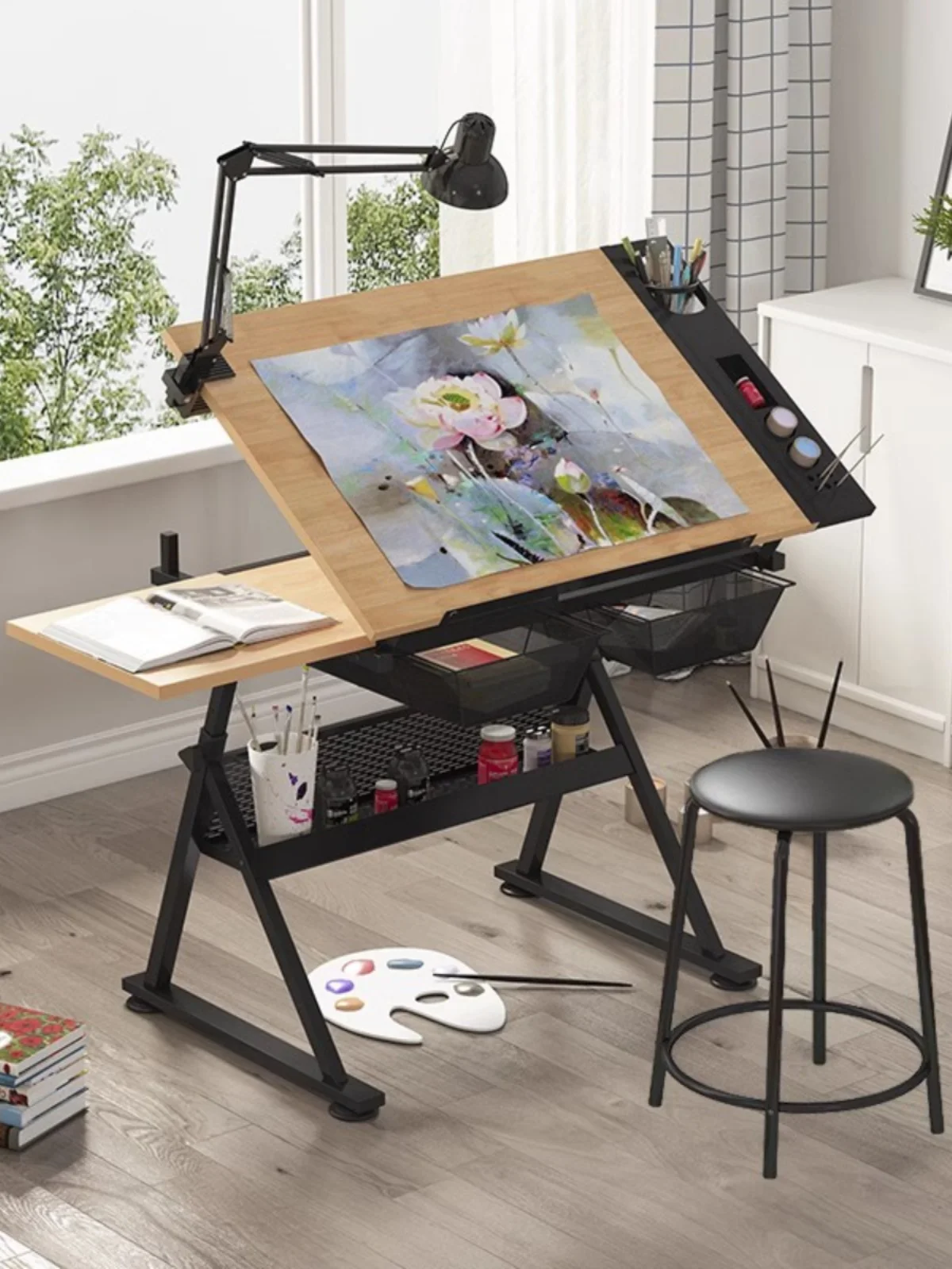 

Solid wood drawing Lifting painting table Desk painting Oil painting Design Architect workbench