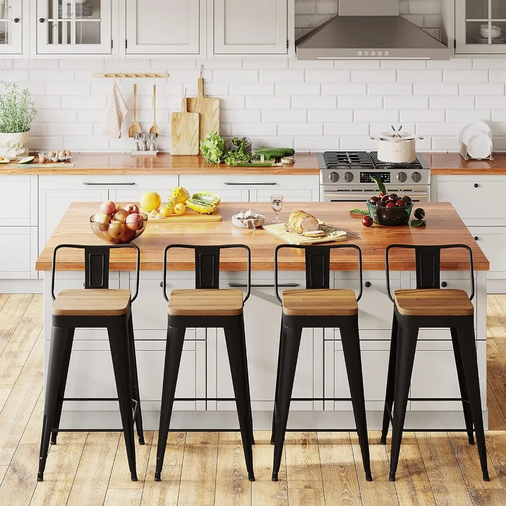 Ensemble de tabourets de bar avec dossier et siège en bois, tabouret de bar, tabouret de bar, piste de 30 po, recommandé par le comptoir, 4 chaises